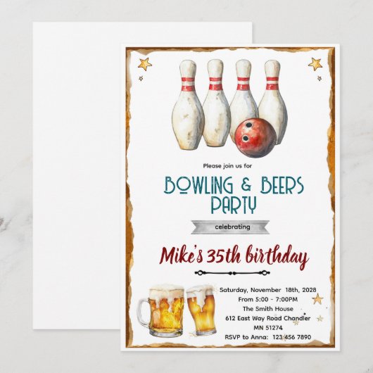 Bowling and beer party Invitation (Devant / Derrière)
