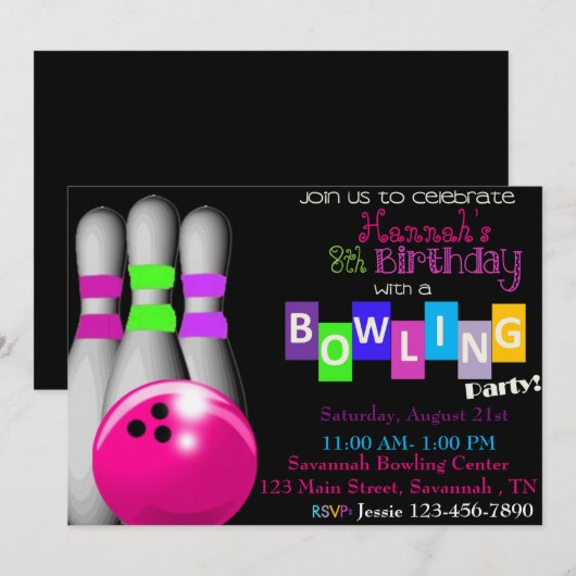 Bowling Anniversaire Fête Invitation (Devant / Derrière)