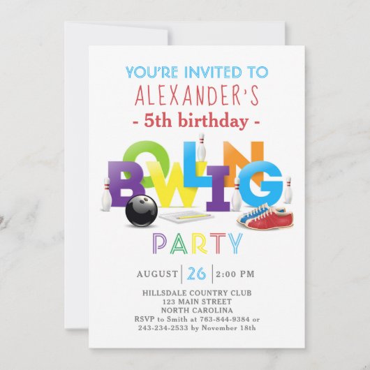 Bowling Anniversaire Fête Invitation (Devant)