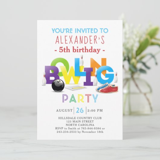 Bowling Anniversaire Fête Invitation (Debout devant)