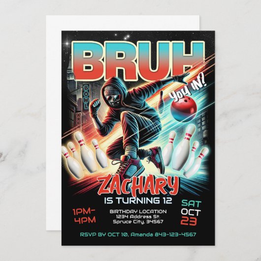 Bowling Anniversaire Fête Invitation (Devant / Derrière)