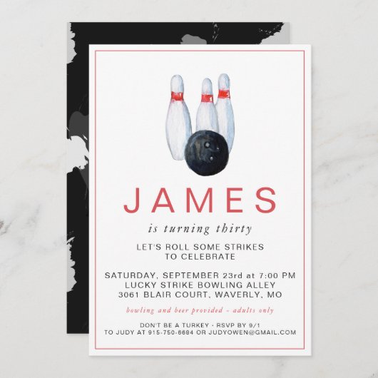 Bowling Anniversaire Fête Invitation (Devant / Derrière)