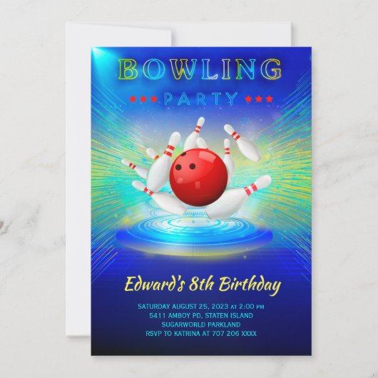 Bowling Anniversaire Fête Invitation (Devant)