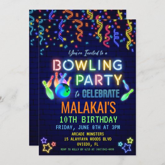 Bowling Anniversaire Fête Invitation (Devant / Derrière)