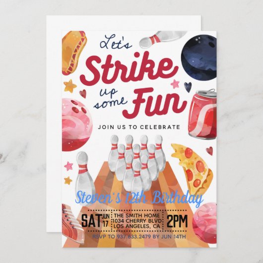 Bowling Anniversaire Fête Invitation (Devant / Derrière)