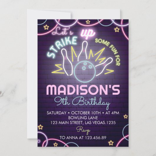 Bowling Anniversaire Fête Invitation Grève (Devant)