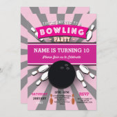 Bowling Anniversaire Fête Tenpin Filles Invitation (Devant / Derrière)