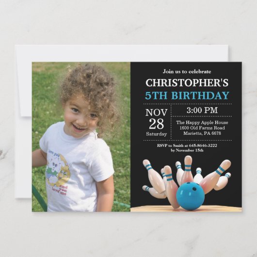 Bowling Anniversaire Invitation Anniversaire Fête  (Devant)