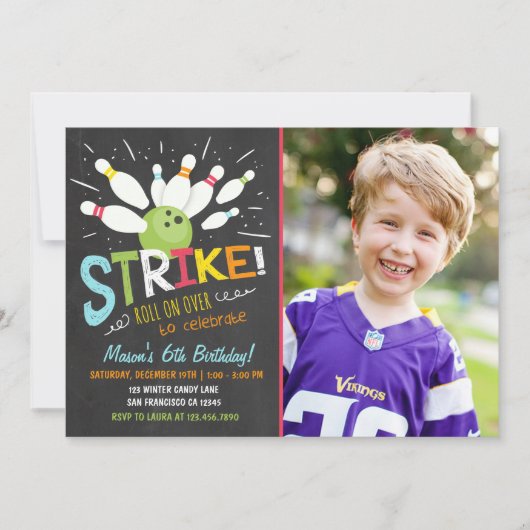 Bowling Anniversaire Invitation Blue Orange Boy (Devant)