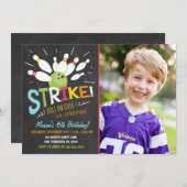 Bowling Anniversaire Invitation Blue Orange Boy (Devant / Derrière)