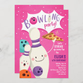 Bowling Anniversaire Invitation Fille Pink Pizza G (Devant / Derrière)