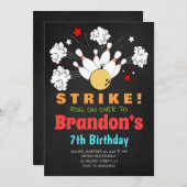 Bowling anniversaire invitation garçon noir (Devant / Derrière)