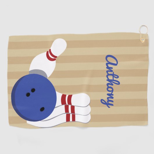 Bowling bal en pinnen gepersonaliseerde handdoek (Horizontaal)