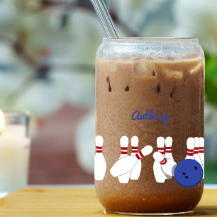 Bowling bal en pins gepersonaliseerd blikvorm glas