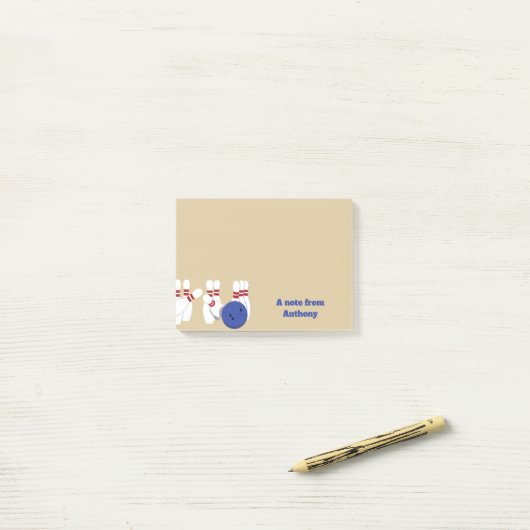 Bowling bal en pins gepersonaliseerd post-it® notes (Op bureau)