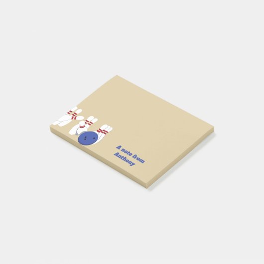 Bowling bal en pins gepersonaliseerd post-it® notes (Schuin)