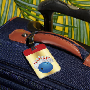 Bowling -- Bal en Pins personaliseer naam/adres Bagagelabel