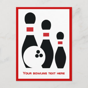 Bowling bal en spelden aangepaste verticaal briefkaart