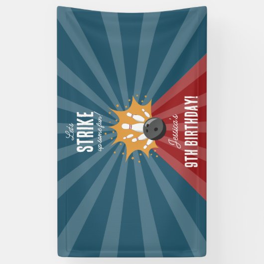 Bowling bal Strike Up Sommige Leuke Kinderen Verja Spandoek (Verticaal)