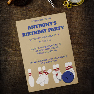 Bowling Ball and Pins Bowling Verjaardagsfeest Kaart