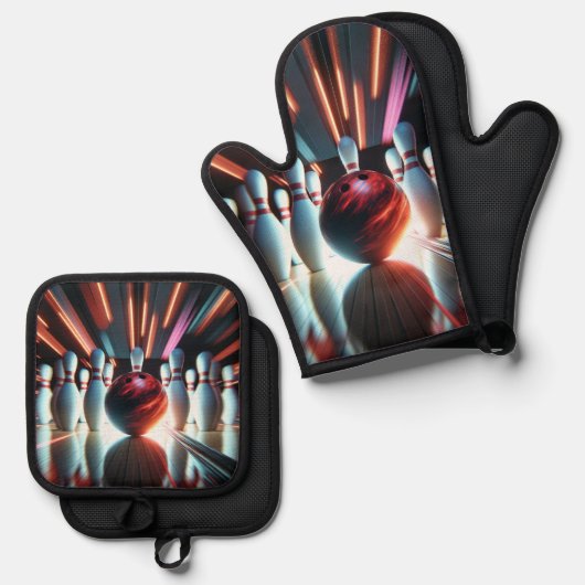 Bowling Ball en Pins Ovenwant & Pannenlap Set (Voorkant / Achterkant)