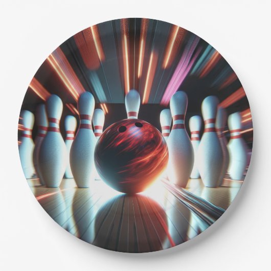 Bowling Ball en Pins Papieren Bordje (Voorkant)