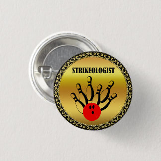 Bowling ball en spelden met het woord STRIKEOLOGIS Ronde Button 3,2 Cm
