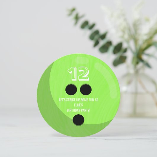 Bowling Ball | Kinderen van Birthday | Neon Green Kaart (Staand voorkant)