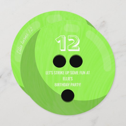 Bowling Ball | Kinderen van Birthday | Neon Green Kaart (Voorkant / Achterkant)