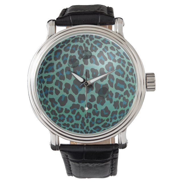 Bowling Ball Leopard Blauwgroen Horloge (Voorkant)