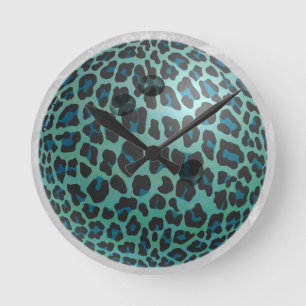 Bowling Ball Leopard Teal Ronde Klok