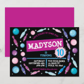 BOWLING BALL NEON Invitation de fête d'anniversair (Devant / Derrière)