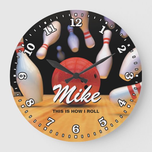 Bowling Ball Pins Man Cave Clock Grote Klok (Voorkant)