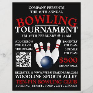 Bowling Ball & Pins, Ten-Pin Bowling Tournament Flyer