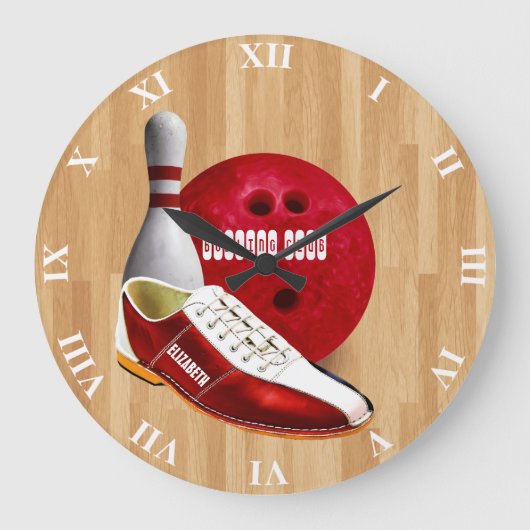 Bowling Ball-schoen en -pin met uw eigen naam Grote Klok (Voorkant)