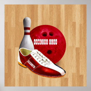 Bowling Ball-schoen en -pin met uw eigen naam Poster