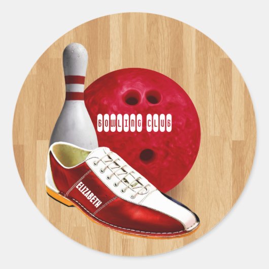 Bowling Ball-schoen en -pin met uw eigen naam Ronde Sticker (Voorkant)
