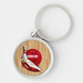 Bowling Ball-schoen en -pin met uw eigen naam Sleutelhanger (Voorkant)