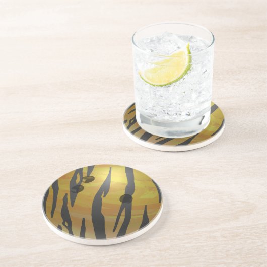 Bowling Ball Tiger Yellow Zandsteen Onderzetter (Zijkant)