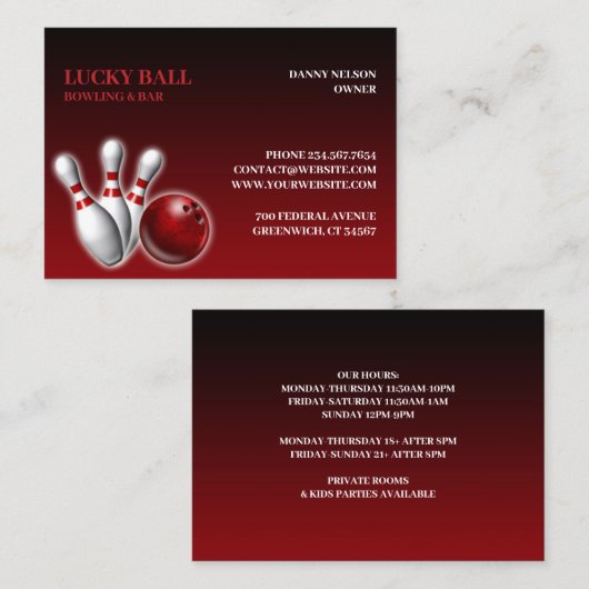 Bowling/Bar Chubby Carte de visite (Devant / Derrière)