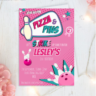 Bowling Birthday Invitation for Girls Kaart