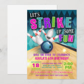 Bowling Birthday Invitation Girl Kaart (Voorkant / Achterkant)