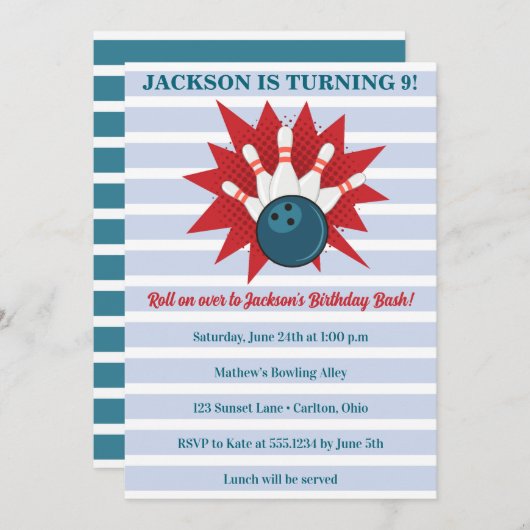 Bowling Birthday Kaart (Voorkant / Achterkant)