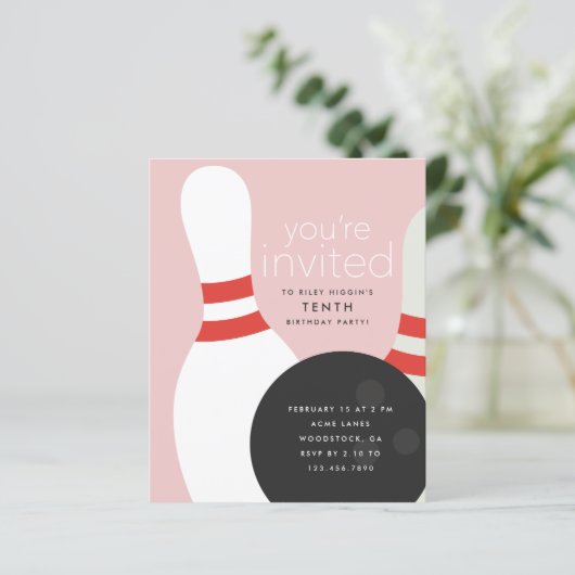 Bowling Birthday Party Invitation (Staand voorkant)