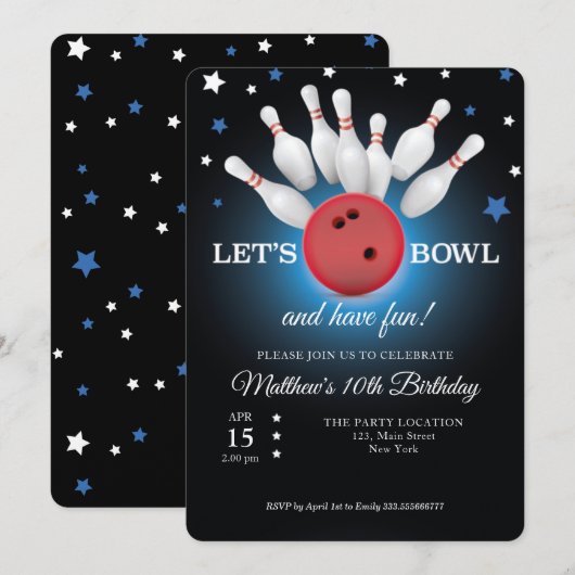 Bowling Birthday Party Invitation Kaart (Voorkant / Achterkant)