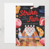 Bowling Birthday Party Invitation Kaart (Voorkant / Achterkant)