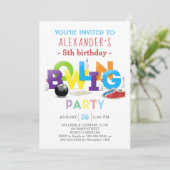Bowling Birthday Party Invitation Kaart (Staand voorkant)