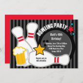 Bowling Birthday Party Invitation Kaart (Voorkant / Achterkant)