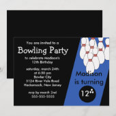 Bowling Birthday Party Invitation Kaart (Voorkant / Achterkant)