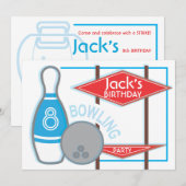 Bowling Birthday Party Invitation Kaart (Voorkant / Achterkant)